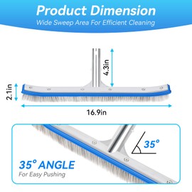 18-Inch Heavy Duty Pool Brush – Stainless Steel Wire & Nylon Bristles, Curved Edge Design for Easy Cleaning – Pool Brush Head for Inground & Above Ground Swimming Pools