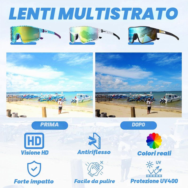 Apricitie 3 pezzi occhiali da ciclismo veloci, UV 400, sportivi,