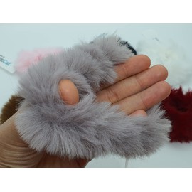 2 PCS GREY Plush Faux Fur Rabbit Hair Ties, Fluffy Scrunchy Hair Scrunchie Bobbles Elastic Hair Bands Holder Ponytail hair band Pompom Scrunchie Z2FLUGRI