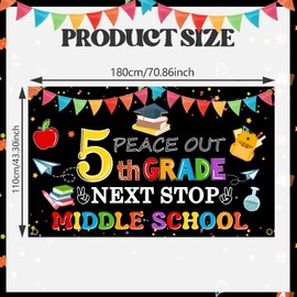 Peace Out 5th Grade Next Stop Middle School Backdrop 5th Grade Graduation Decorations Elementary School Graduation Photo Booth Props, 5.9 * 3.6Ft