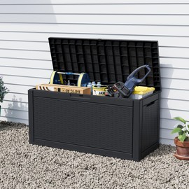 KAMABOKO 90 Gallon Resin Deck Box Large Outdoor Storage Boxes for Patio Furniture, Garden Tools, Pool Supplies, Weatherproof and UV Resistant, Lockable, Dark Black