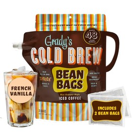 GRADY’S COLD BREW, French Vanilla, 100% Arabica Ground Coffee & Chicory Pouches, All-in-One Cold Brew Mini Kit with 2 Easy-to-Brew Beans Bags, Makes 6 drinks