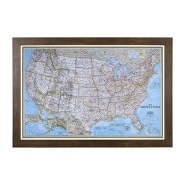 Classic US Push Pin Travel Map with Rustic Brown Frame and Pins - 27.5 inches x 39.5 inches