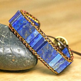 Unbranded Lapis Lazuli Gemstone Tube Beads Braided Bracelet Healing Reiki Crystal Gifts