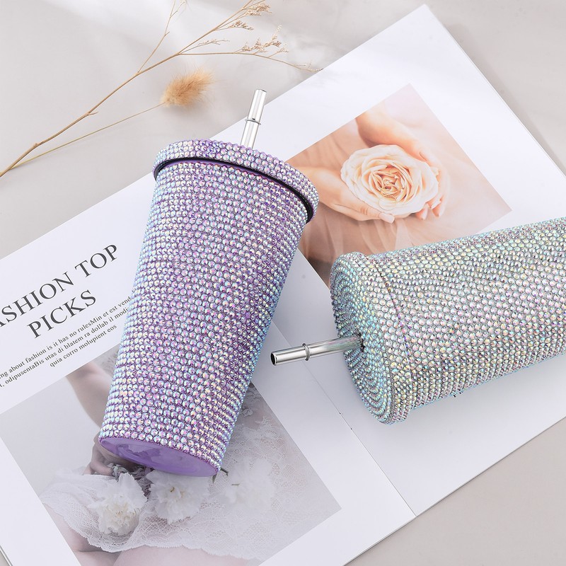 500ml Water Bottle Stainless Steel Rhinestone Decoration Vacuum Water Cup