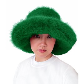 Lina & Lily Oversized Winter Faux Fur Bucket Hat for Women - Long Pile Fur Wide Moldable Brim (Emerald Green)
