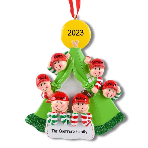 Ornaments by Elves - Personalized Family of 6 in Green