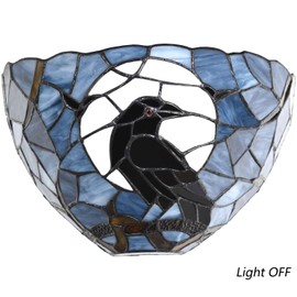 Bieye L10958 Raven Sitting on Tree Branch Against Full Moon Tiffany Style Stained Glass Wall Sconces Light Fixture for Home Decor