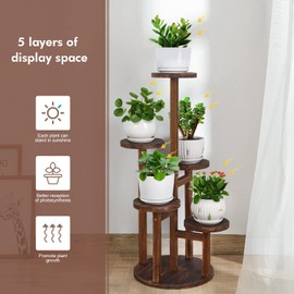 Jotboom Plant Stand Indoor,5 Tier Plant Stand for Multiple Plant,Wood Plant Shelf Corner Tall Plant Holder Flower Stand for Balcony Office Living Room Garden Patio(Brown)