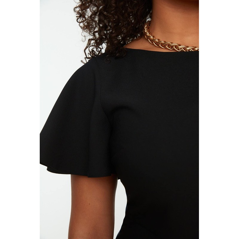 TRENDYOL Women's Midi Bodycon Regular Plus Size Dress, black