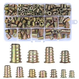 230 Pcs Threaded Inserts Nuts Assortment Tool Kit - 11 Sizes Metric M4/M5/M6/M8/M10 Hex Socket Drive Furniture Screw-in Wood Inserts Bolts Fastener