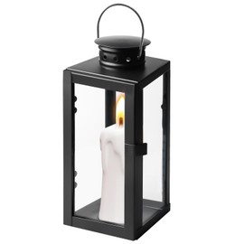 Laterne Schwarz, 24cm Metall Laternen für Kerzen Deko, Outdoor Grablaterne, Metall Deko Kerzenlaterne, Friedhof Kerze Wetterfest für Outdoor Wänden, Wohnzimmern, Tischen, Bars, Studios, Veranden