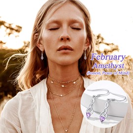 Silvora February Birthstone Earrings Sterling Silver Celtic Knot Drop Earring Old School Irish Dangly Jewellery with Heart Charm Friendly to Sensitive Ears