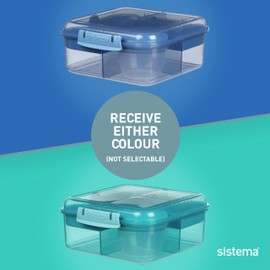 Sistema Ocean Bound Plastic Bento Box Cube | 1.25L Square Lunch Box with Yoghurt/Fruit Pot | BPA-Free Made Using Recycled Plastic | Teal OR Blue (Colour Not Selectable) | 1 Count