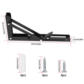 Folding Console, Heavy Duty Hinges Foldable, Angle Shelf Brackets, Iron Folding Angle 90 Degrees, Angle Folding Shelf Angle for Home, Kitchen, Office, Table, Wall - Black (10 Inches)