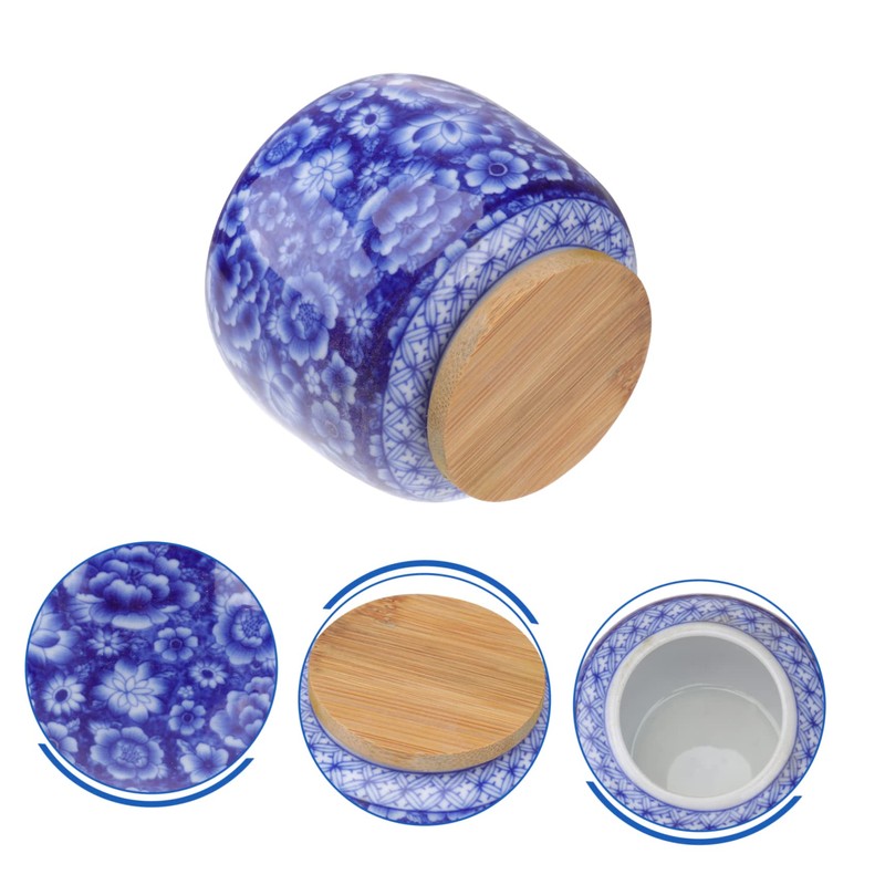 CIYODO Ceramic Tea Canister with Wooden Lid Airtight Sealed Tea