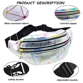 2 Pieces Shiny Holographic Fanny Pack, CKANDAY Sport Waterproof Waist Bag Grid Waistbag with Pouches and Adjustable Belt for Women Men Kids Traveling Running Festival Party, 2 Colors