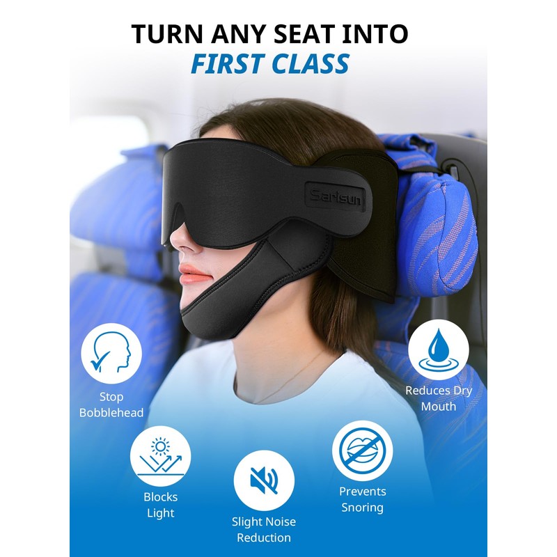 Travel Pillows for Airplanes with Sleep Eye Mask, Chin Strap,