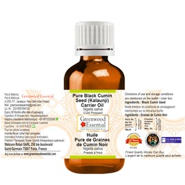 Greenwood Essential Natural Pure Black Cumin Seeds (Kalaunji) Carrier Oil (Nigella Sativa) Natural Pure Therapeutic Quality Cold Pressed 15 ml (0.50 oz)