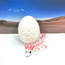 3D Printed Baby Dragon with Dragon Egg, Articulated Clover Crystal Easter Gemstone Orchid Rose Sushi Woodland Dragon White and Blue Dragon, Fidget Toy for Autism ADHD BD007WP (Easter Dragon)