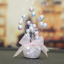 Hidoer Bling Car Dashboard Display Decorations, Auto Colorful Pearls and White Rhinestones Crystal Decor Flower, Pink Cute Bling Interior Car Accessories for Women, Girl