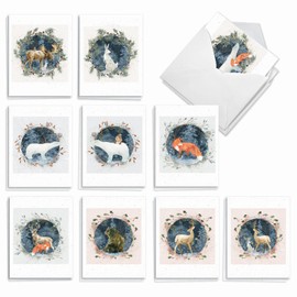 The Best Card Company - Variety Pack of 20 Christmas Greeting Cards with Envelopes, Humor Holiday Assortment for Men and Women (10 Designs, 2 Each) - Winter Village AM7804XSG-B2x10