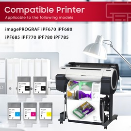 PFI-107 Ink Cartridge 130ml 5-Pack PFI-107 Ink Replacement for Canon PFI-107 PFI107 Ink for imagePROGRAF IPF670 IPF680 IPF770 IPF780 IPF785 Printer(Matte Black Cyan Magenta Yellow Black)