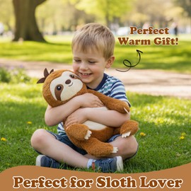 NIUBEHOHO Weighted Heating Sloth Stuffed Animals - 16 Inch Big Microwavable Sloth with Zipper Cute Heating Pad Plush Toy Washable Unscented Comfort Hug Pillow for Kid Teen Adult Birthday Gift 2.2 Lbs