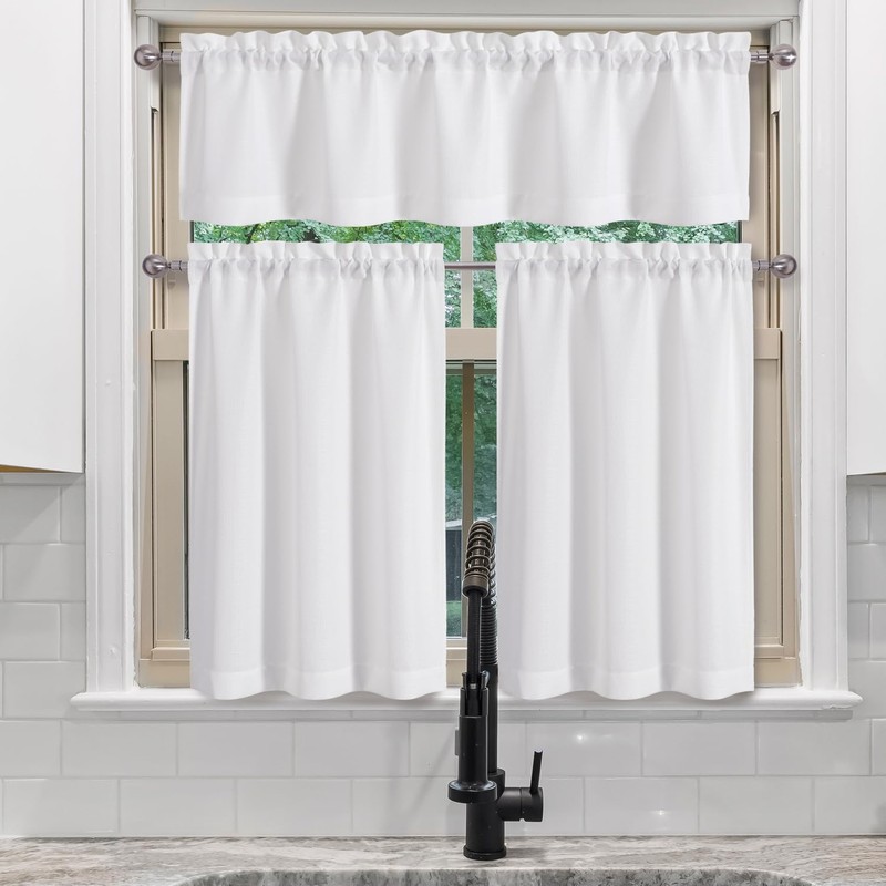 Chyhomenyc 2 Panels White Curtains 24 Inch Length Tier Curtains,