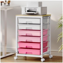 YKIARIOL Utility Cart with Drawers,Storage Cart with 6 Drawers and Wooden Tabletop