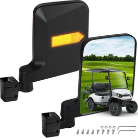 No Drilling Golf Cart Side Mirrors with Built-In Reflector, Universal Golf Cart Mirrors Fit For EZGO, Club Car, Yamaha, ICON, Star, Zone Golf Carts Large HD Shatterproof Folding Side View Mirrors