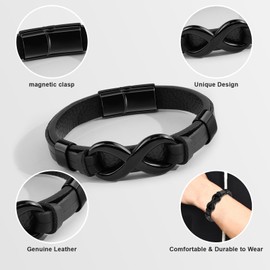 BOCHOI To My Son Bracelet Gifts for Son Grandson Infinity Knot Leather Bracelet for Him Men Birthday Gifts for Son Grandson Friend Brother Nephew Black