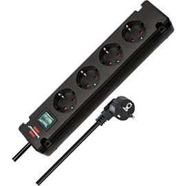 Brennenstuhl Bremounta 4-Way Power Strip with Switch, Multi-Socket with 90-Degree Sockets, with Mounting Option and 1.5 m Cable, Black