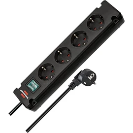 Brennenstuhl Bremounta 4-Way Power Strip with Switch, Multi-Socket with 90-Degree Sockets, with Mounting Option and 1.5 m Cable, Black