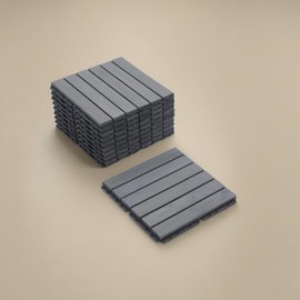 10 PCS Interlocking Deck Tiles,Acacia Hardwood Flooring Tiles,12 Inch Square All Weather Waterproof Decking for Outdoor Indoor Patio Porch Balcony Poolside Garden Backyard Gray