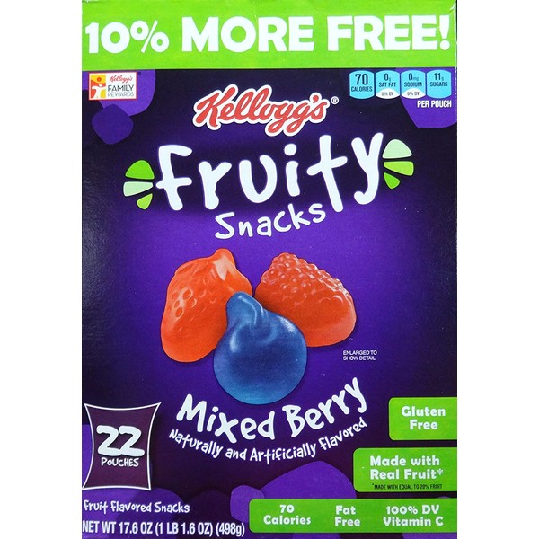 Kellogg's Mixed Berry Fruity Snacks, 22 Pouches, 17.6 Oz (498g)