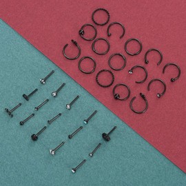Chinco 32 Pieces C-shaped Nose Ring Bone Stud Hoop Tragus Nose Studs Bone Curved Hoop Tragus Cartilage Hoop Piercing (Black)