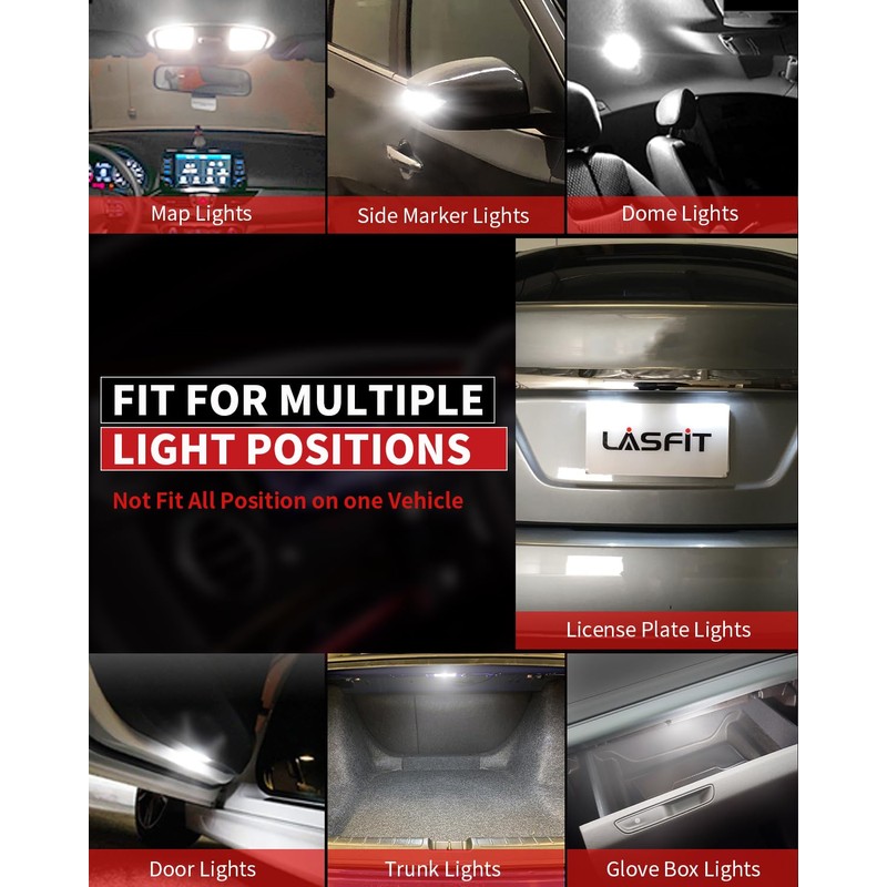 LASFIT 194 LED Bulb for License Plate Bulb White Bright,T10