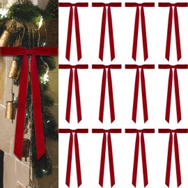 12 Pcs Large Christmas Velvet Bows, 24 x 12 Inch Velvet Christmas Wreath Bow Rustic Crafts Bows for Xmas Home Wedding Decor (Burgundy, Width of 1.5")