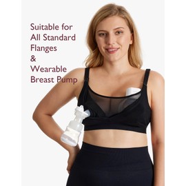 Momcozy Mesh Support Pumping Bra Hands Free Suitable for 36C-44H, HF018 Comfortable Plus Size Pumping and Nursing Bra in One Black