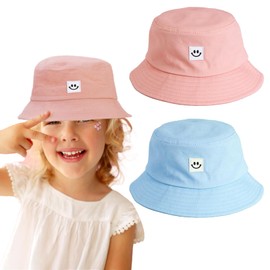 HTTDSLF 2 Pieces Fishing Hat Children Baby Sun Hat Toddler Sun Hat Children Breathable Sun Hat with Chin Strap Bucket Hat Beach Hat Cap Hat Summer Pink and Blue
