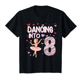 Kids Dancing Into 8 Years Old 8th Birthday Ballerina Girl Party T-Shirt