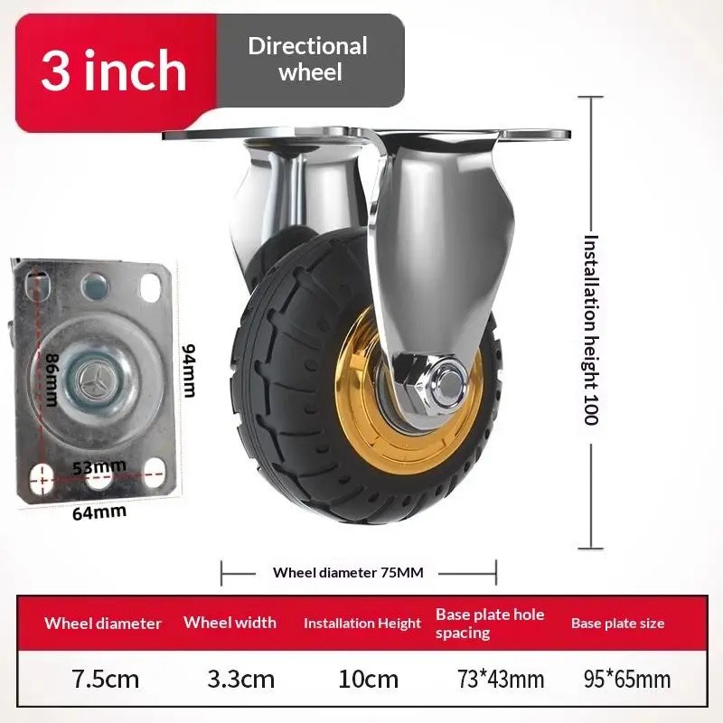 3/4-Inch Rubber Plate Caster Wheel, Swivel, Directional and Brake Options