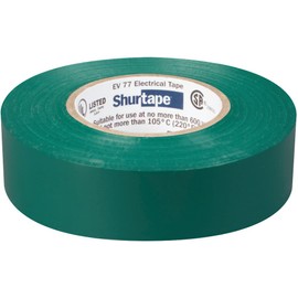 Shurtape EV 77 Professional Grade, All-Weather Color Vinyl Electrical Tape, UL Listed/CSA Approved, 7.0 Mil, Green, 3/4 Inch x 66 Feet, 1 Roll (104701)