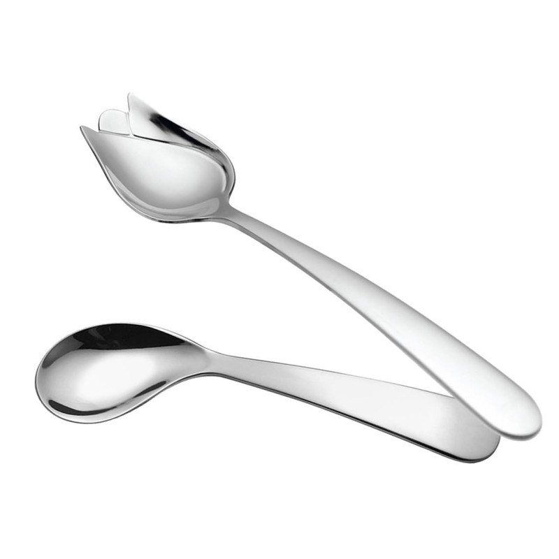 Healvian 2sets Small Stainless Steel Spoons Set Angled Eating Utensils