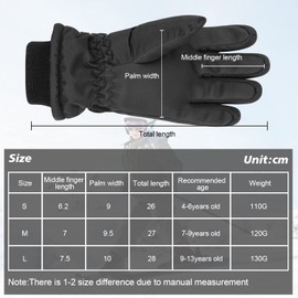 QKURT Kids Ski Gloves, Waterproof Insulated Snow Gloves Windproof Outdoor Mittens Children Winter Warm Sledding Snowboard Skiing Skating Gloves for Boys and Girls 4-13 Years Old