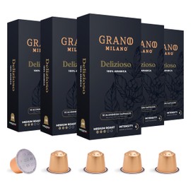 Grano Milano Delizioso 50 Aluminium Coffee Pods Compatible with Nespresso Original line, 100% Arabica Medium Roast - Intensity 6/12, Coffee Capsules Made in Italy Espresso Coffee