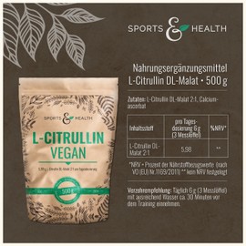 Citrulline Malate Powder Vegan as 500 g Vegan L-Citrulline Powder in a Perfect 2:1 Ratio with Extra Dosing Spoon - Bottled in Germany - Vegan