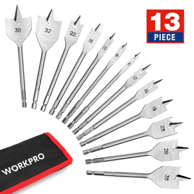 WORKPRO 13-Piece Spade Drill Bit Set in SAE Paddle Flat