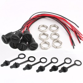 RUNCCI-YUN 6 pieces waterproof USB-C socket 2-wire installation type C socket, USB-C socket for panel mounting, with nut securing plate, dust cap